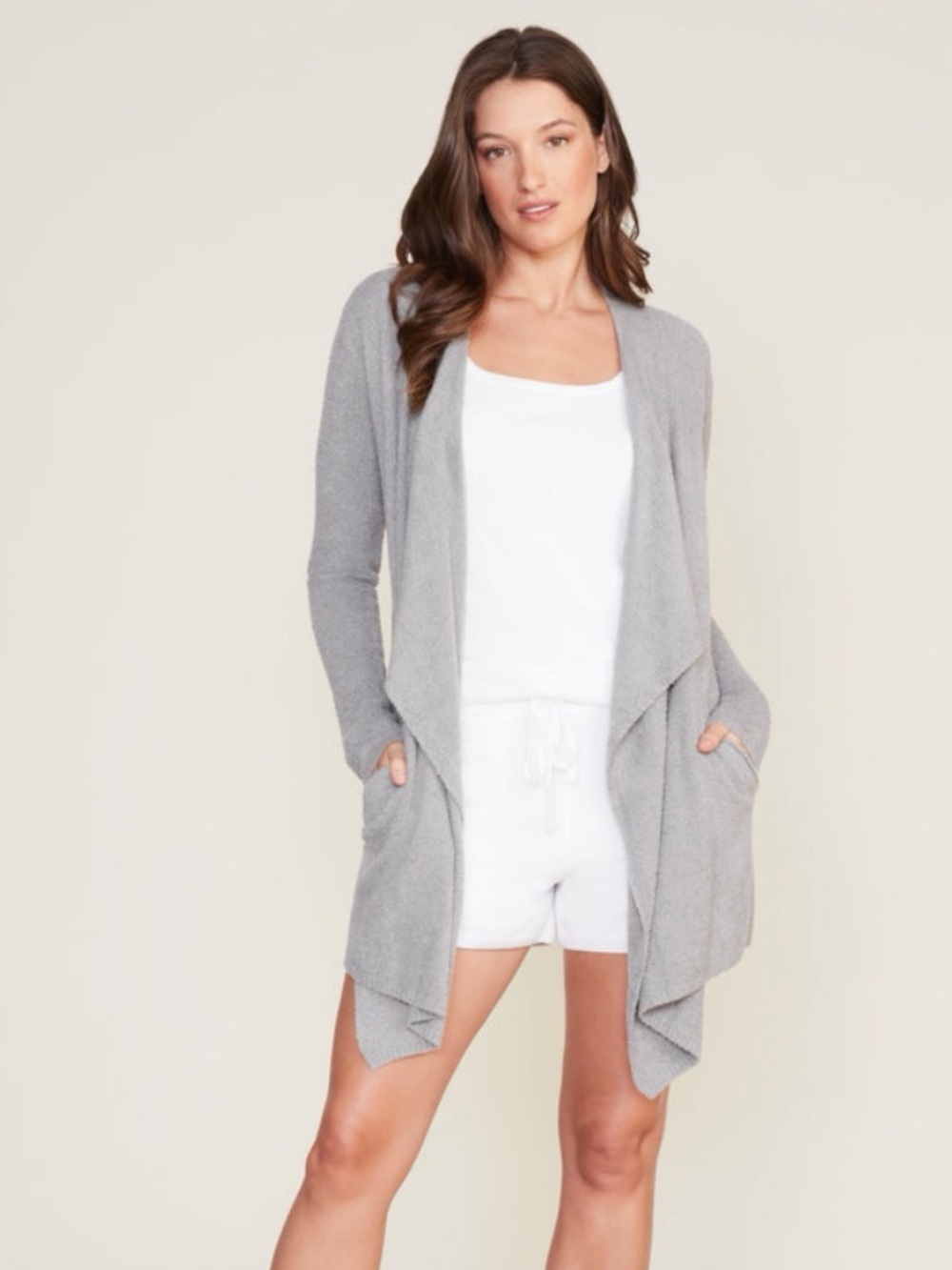 BAREFOOT DREAMS Cozychic Lite Island Wrap Dove Gray Open Front Cardigan‎ S/M